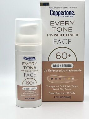 NEW Coppertone Every Tone Invisible Finish Face Sunscreen SPF 60+ Brightening